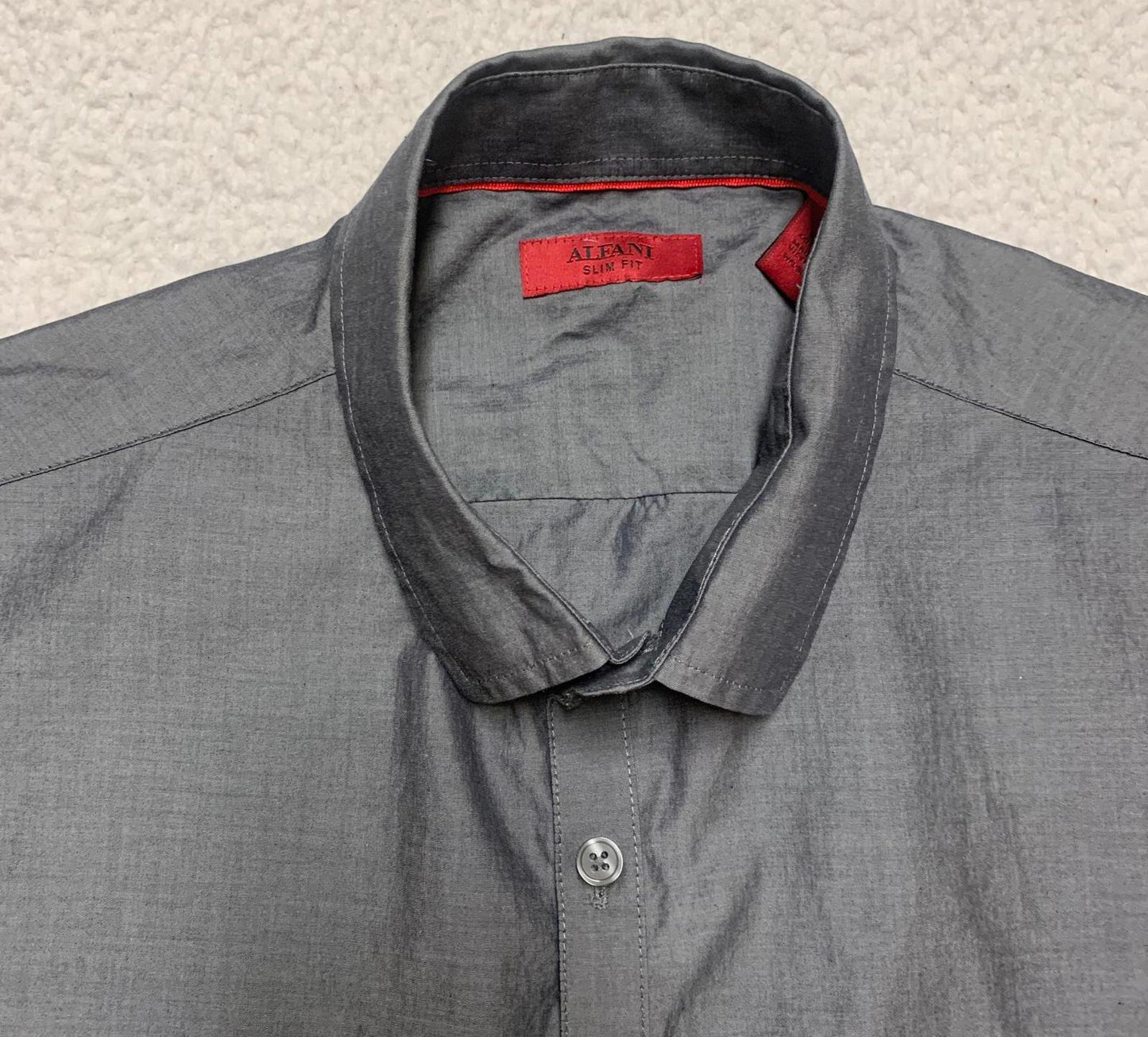 Alfani Men's Large Gray Slim Fit Short Sleeve Button-Up Shirt