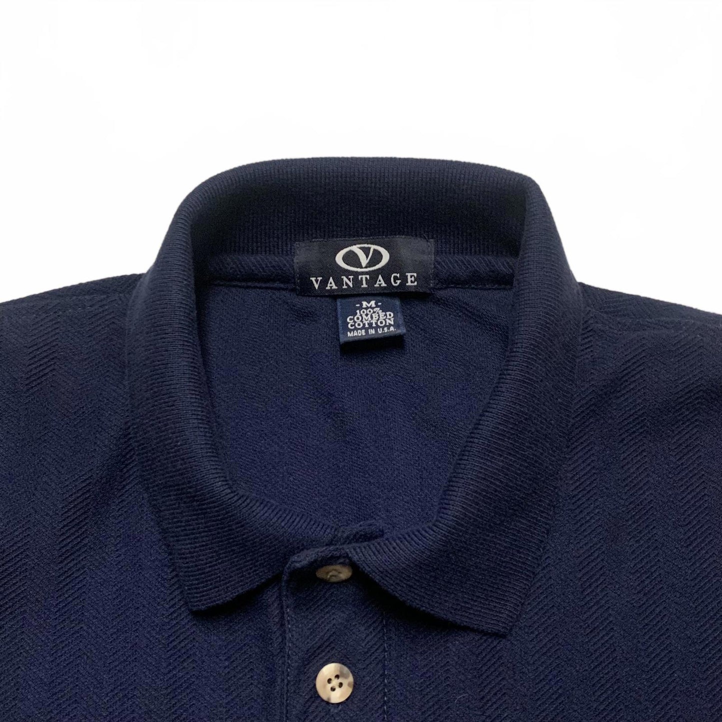 Vantage Men's Size Medium Navy Blue Polo Shirt 100% Combed Cotton
