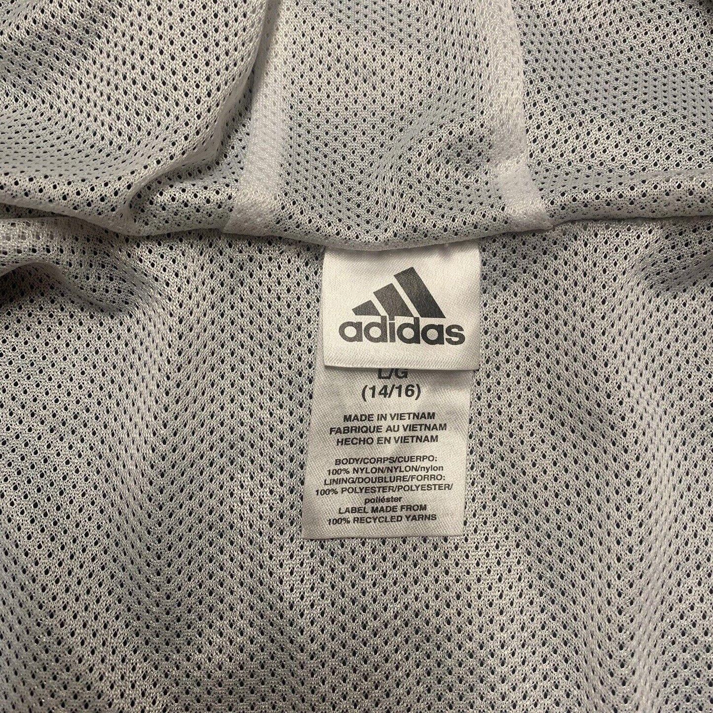 ADIDAS Boys Size 14/16 Large Black Full Zip Hooded Windbreaker Jacket