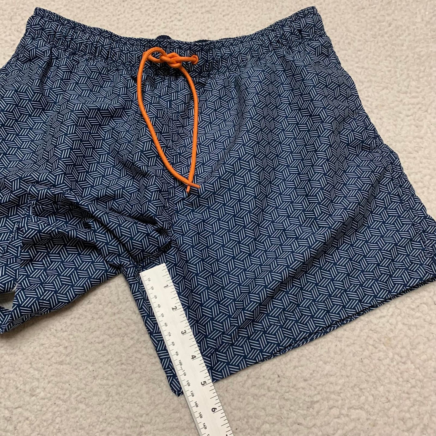 H&M Men's Sz M Navy Geometric Pattern Swim Shorts Trunks W30