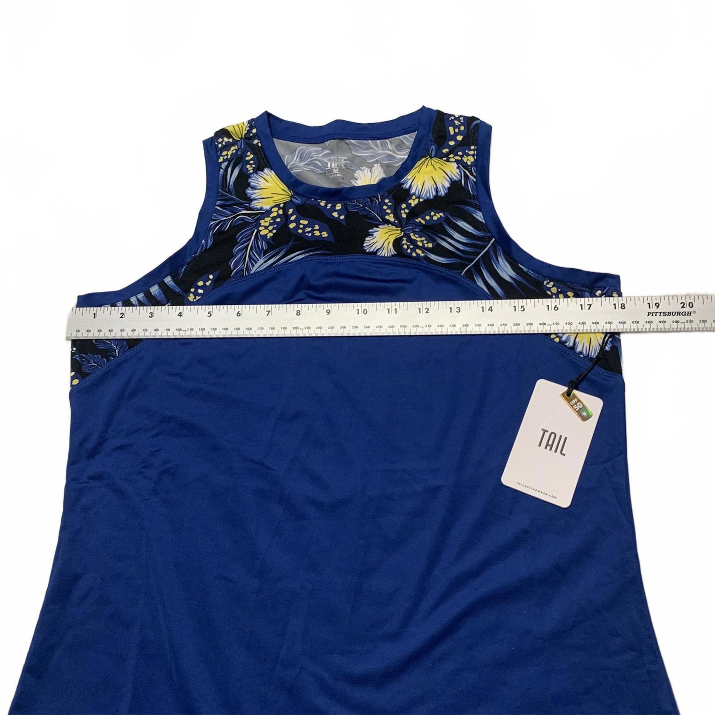 TAIL Women's Sz M Debbie Blue Jungle Sleeveless Floral Top Stretch