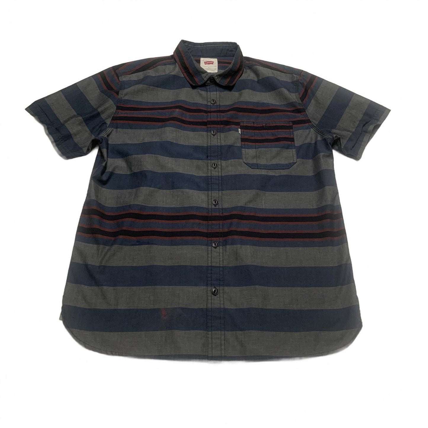 Levis Mens Size Large Blue Gray Striped Short Sleeve Shirt