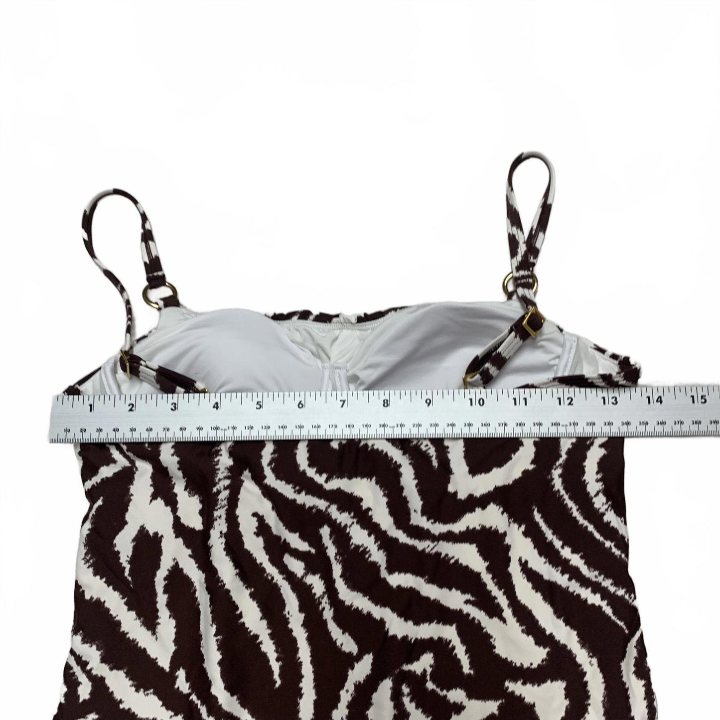 La Blanca Women's Sz 6 Zebra Brown Tan Print Tankini Top Built in Bra Support