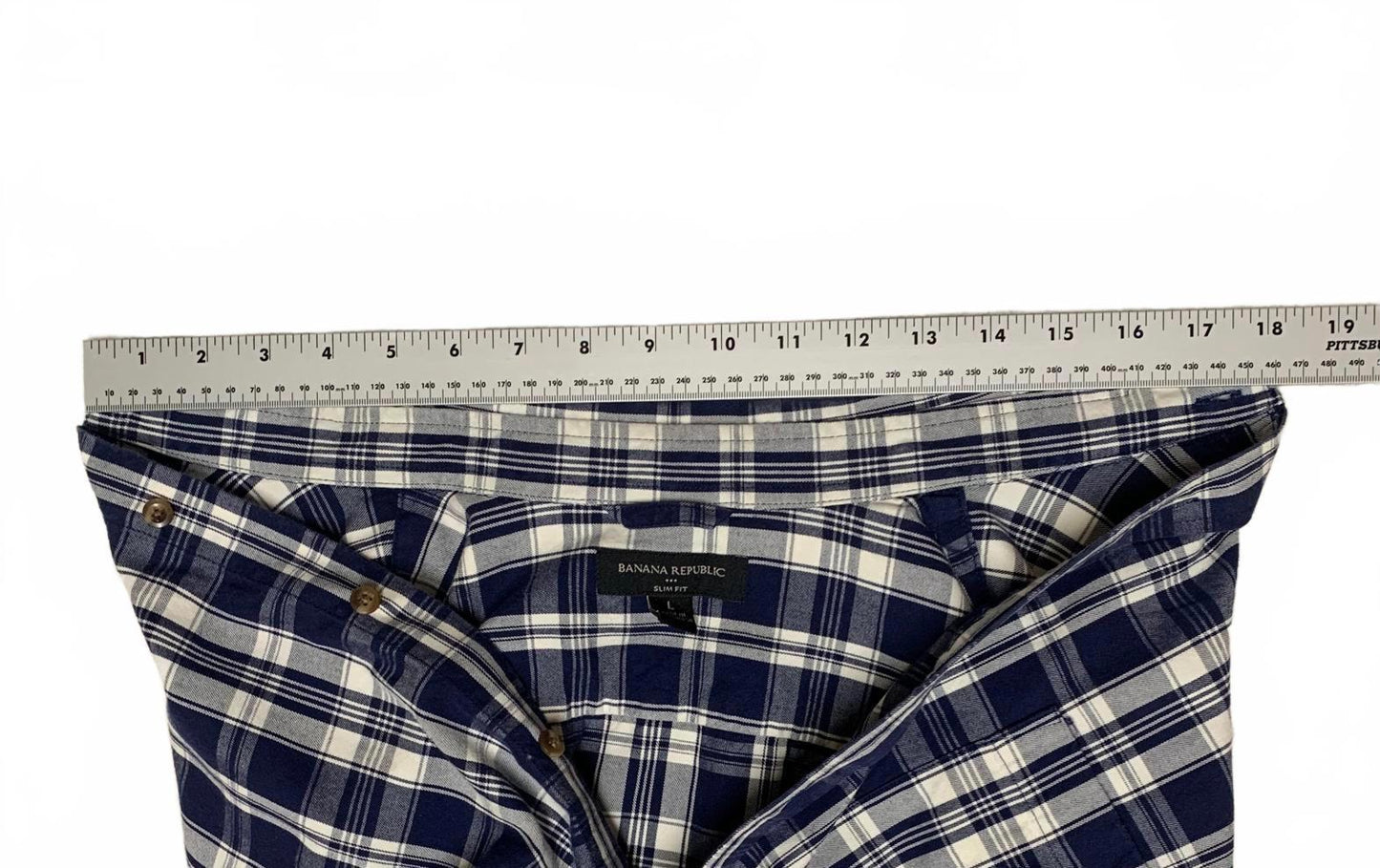 Banana Republic Men’s Size Large Navy Plaid Button-Up Shirt Slim Fit