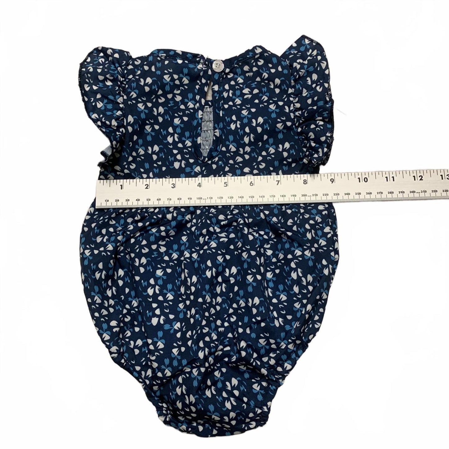 Adorable Baby Girl Size 3-6 Months Blue Floral Ruffled Romper with Headband