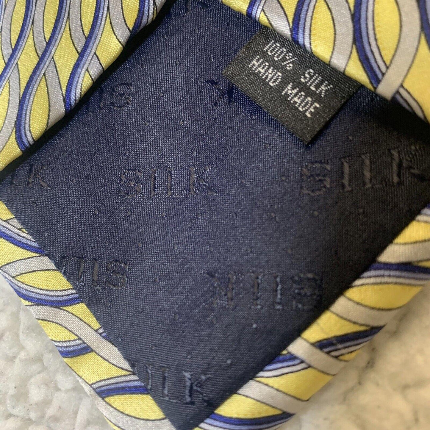 Umo Lorenzo Men's Tie Yellow Blue Grey Italian Design