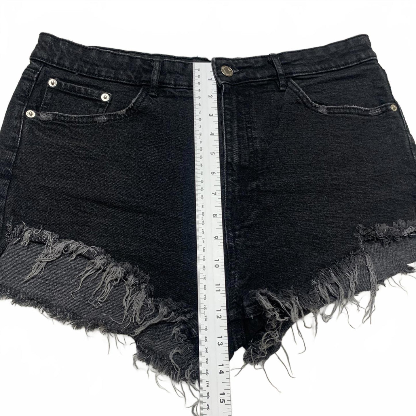 Zara Womens Sz 12 High-Rise Black Distressed Cutoff Denim Shorts Festival Grunge