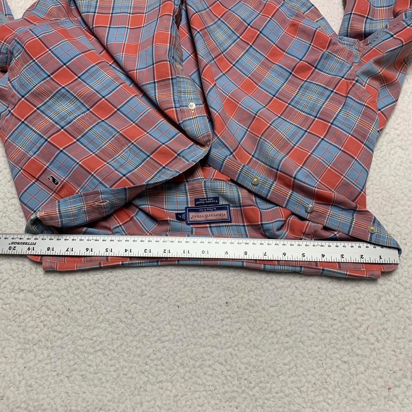 Vineyard Vines Men's XL Blue Orange Plaid Button Tucker Shirt