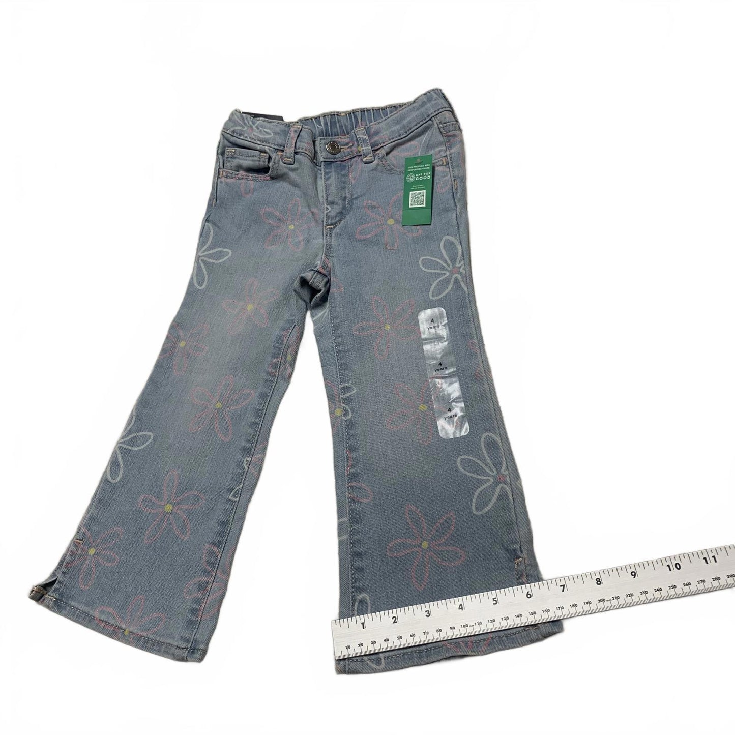 Gap Girls Size 4 yrs light blue Floral Print Denim Jeans elastic waist