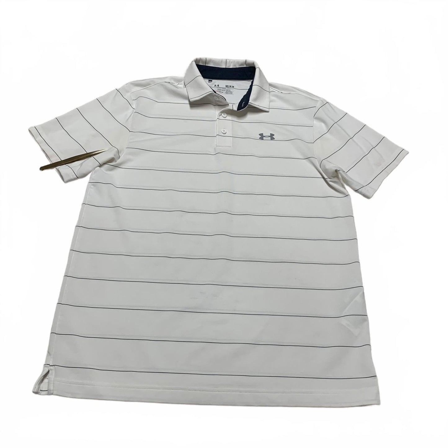 Under Armour Men's Size Medium White Black Striped Heat Gear Polo Shirt