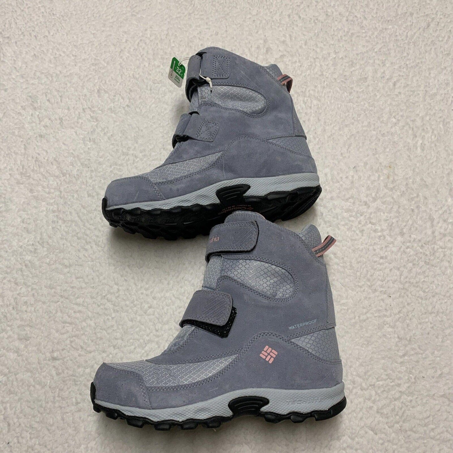 Columbia Youth Snow Boots Size 5 Waterproof Winter Omni-Grip Gray Pink