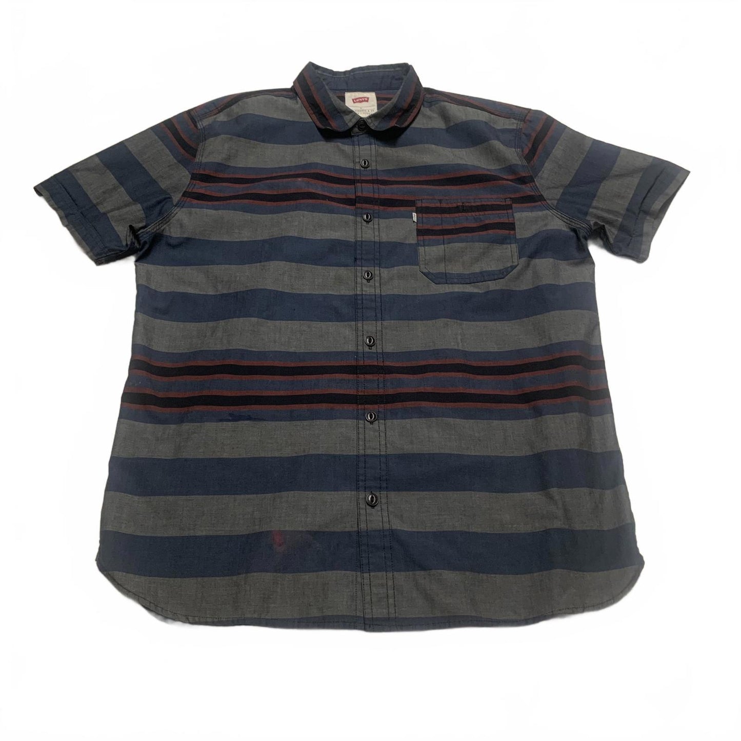 Levis Mens Size Large Blue Gray Striped Short Sleeve Shirt