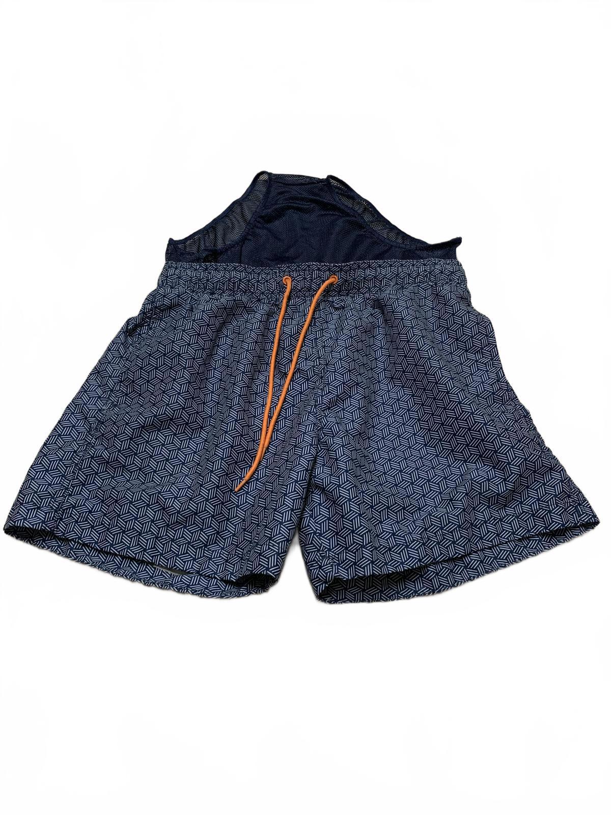 H&M Men's Sz M Navy Geometric Pattern Swim Shorts Trunks W30
