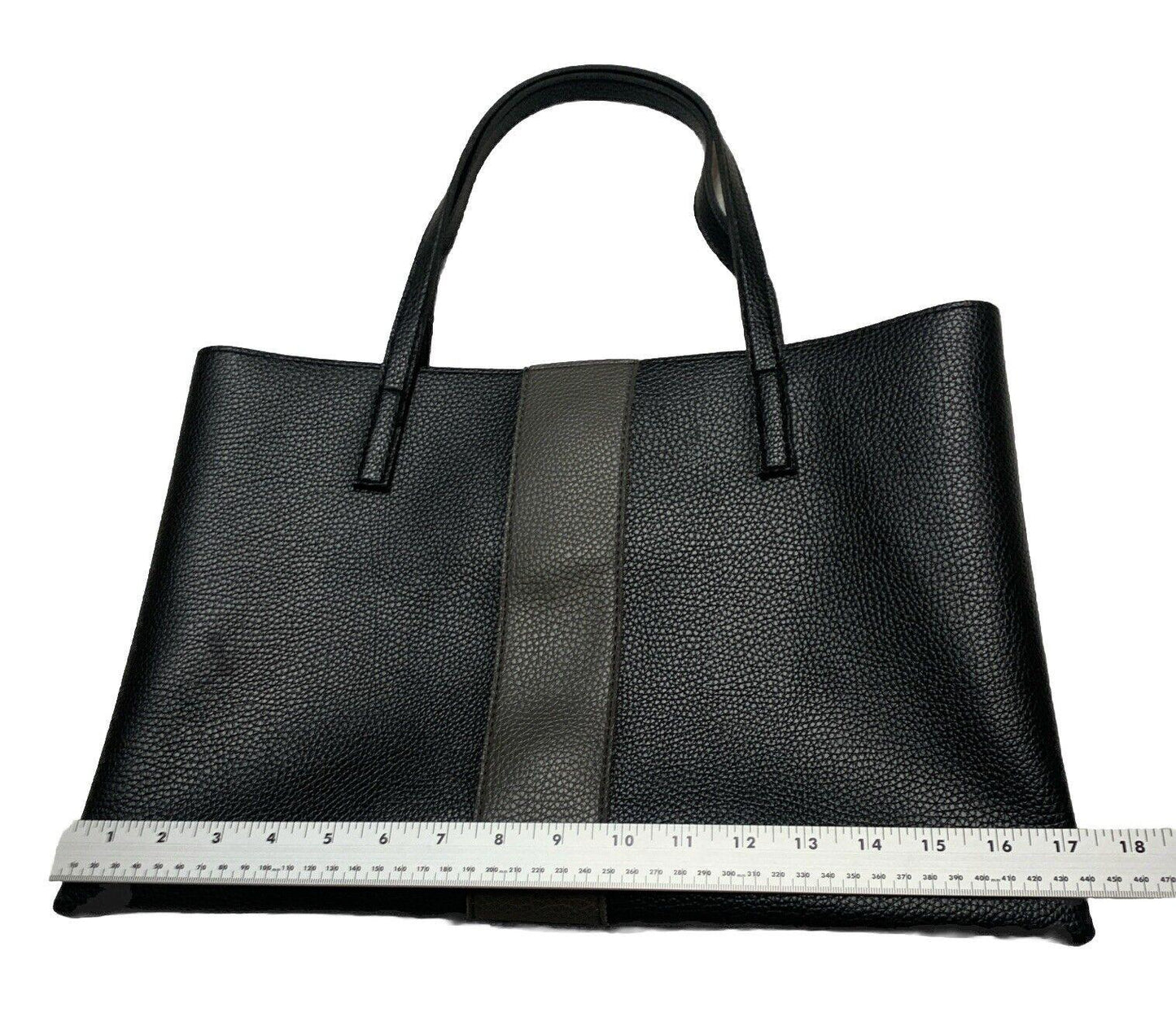 Vince Camuto Women’s Black Gray Stripe Pebbled Soft Vegan Leather Tote Bag