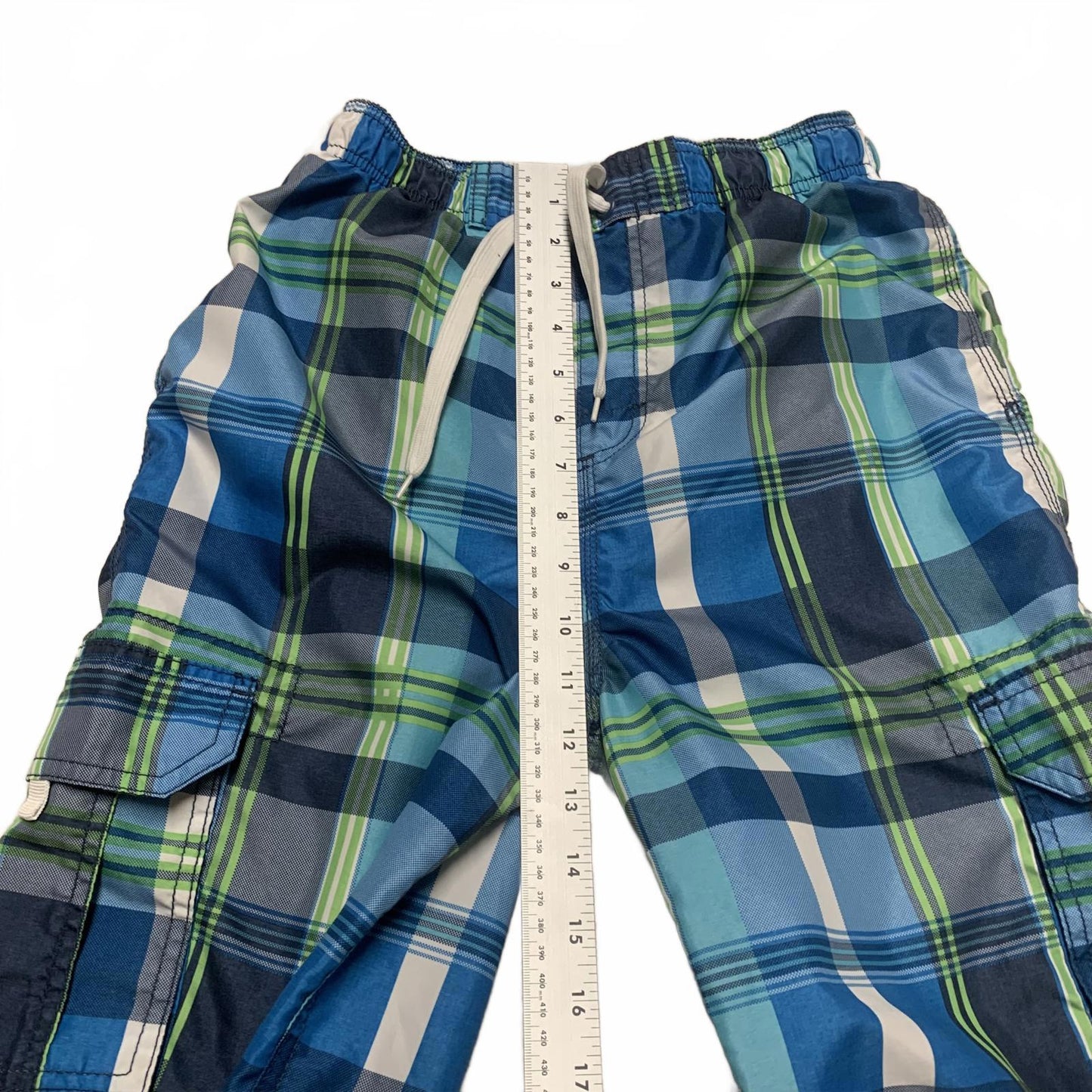 Kanu Surf Boy's Sz L (14-16) Plaid Blue Green Swim Trunks