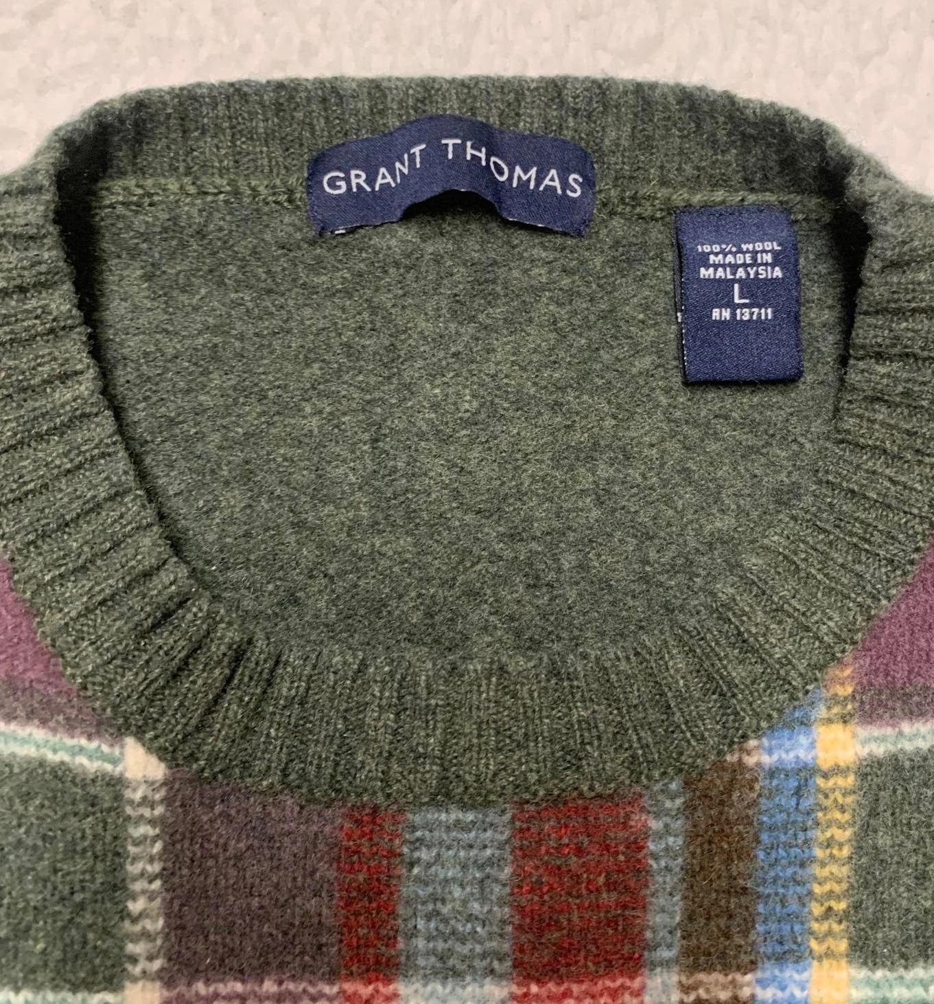 Grant Thomas Men's Size Large Plaid Wool Sweater
