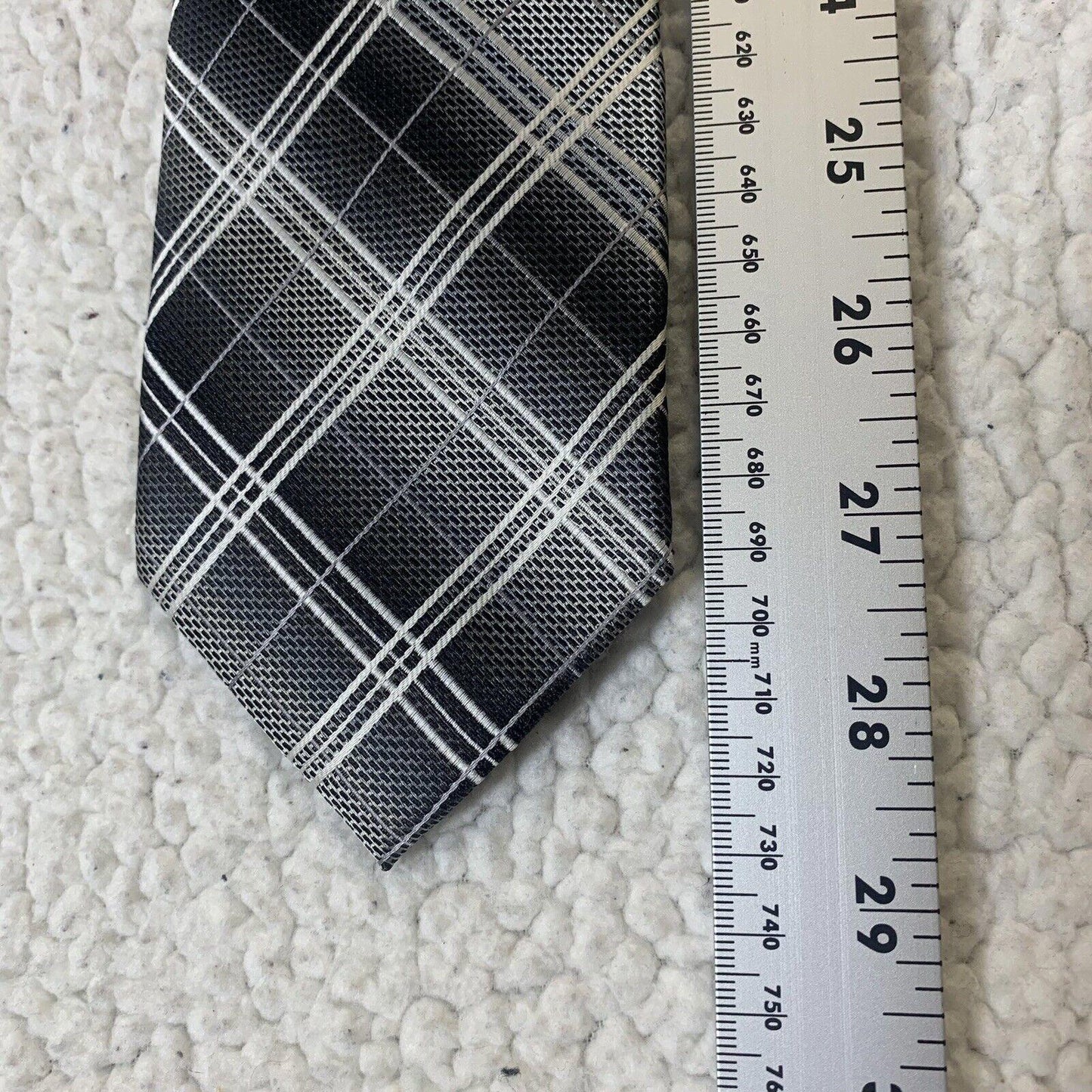 Valerio Garati Men's Tie Gray Black White Plaid Neck Tie Classic