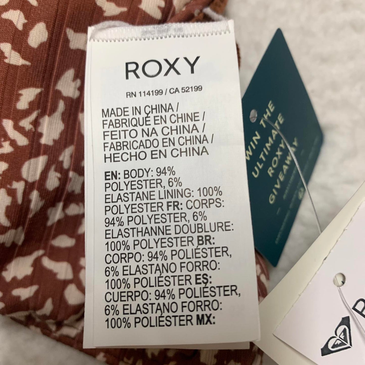 Roxy Love the Surf Knot Bikini Top Women's Sz L Brown Print Swimwear