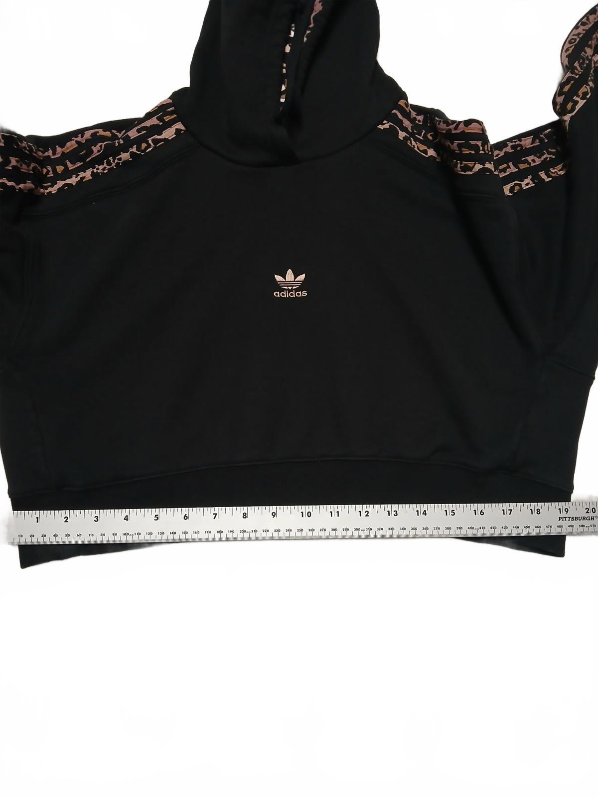 Adidas Womens Sz Small Black Cropped Hoodie Leopard Print Sweater