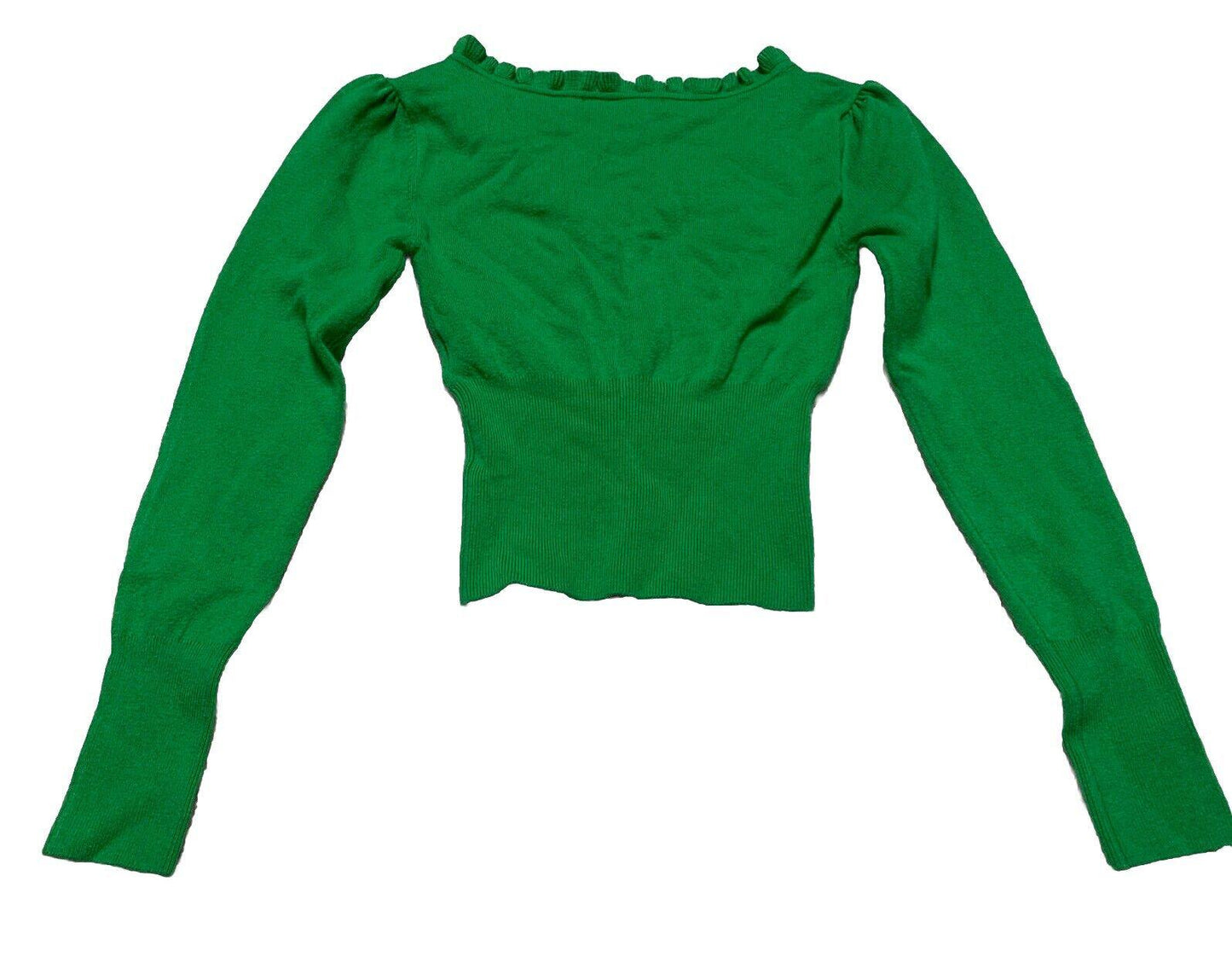 Urban Outfitters Women XS Kelly Green Cropped Button Cardigan Ruffled Collar