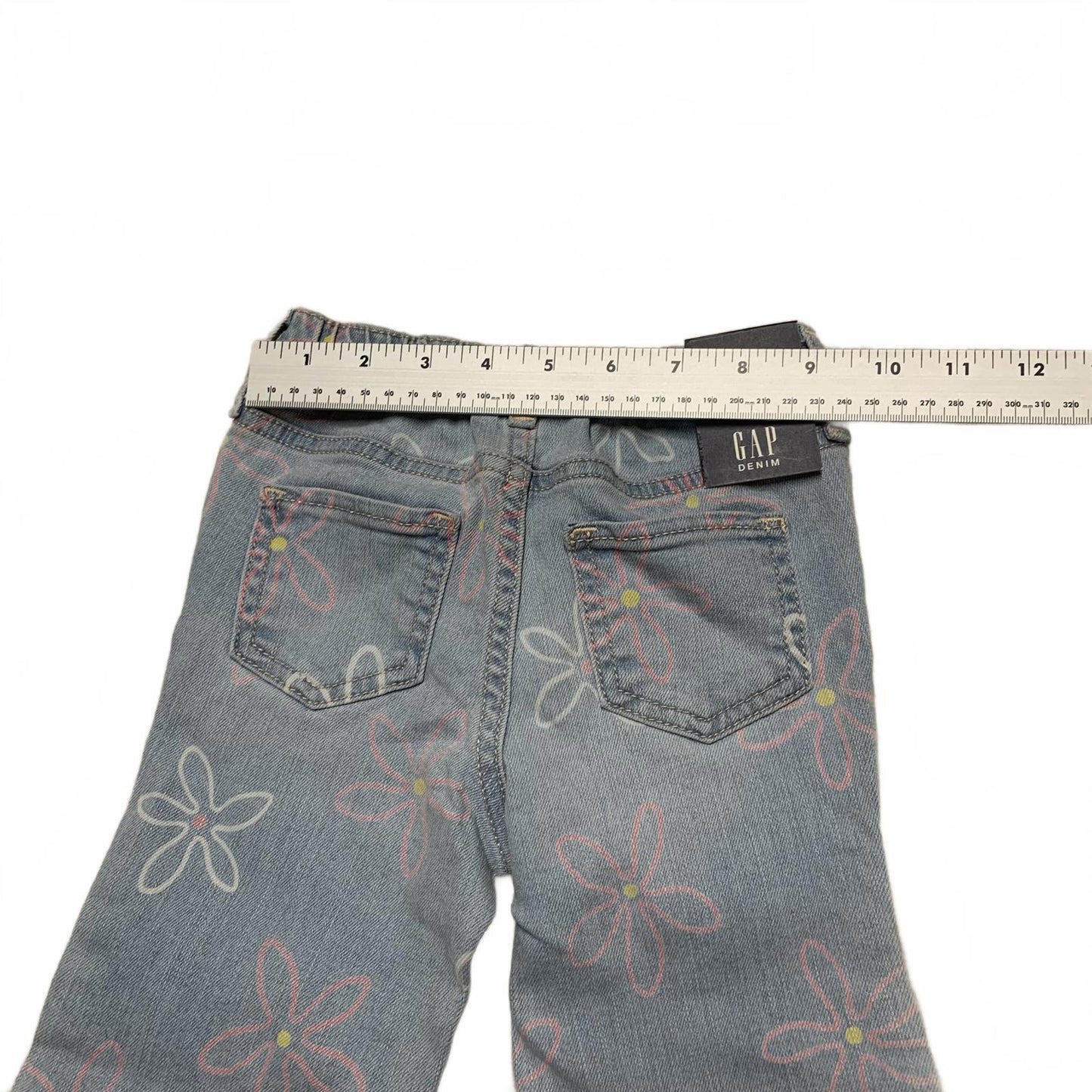 Gap Girls Size 4 yrs light blue Floral Print Denim Jeans elastic waist