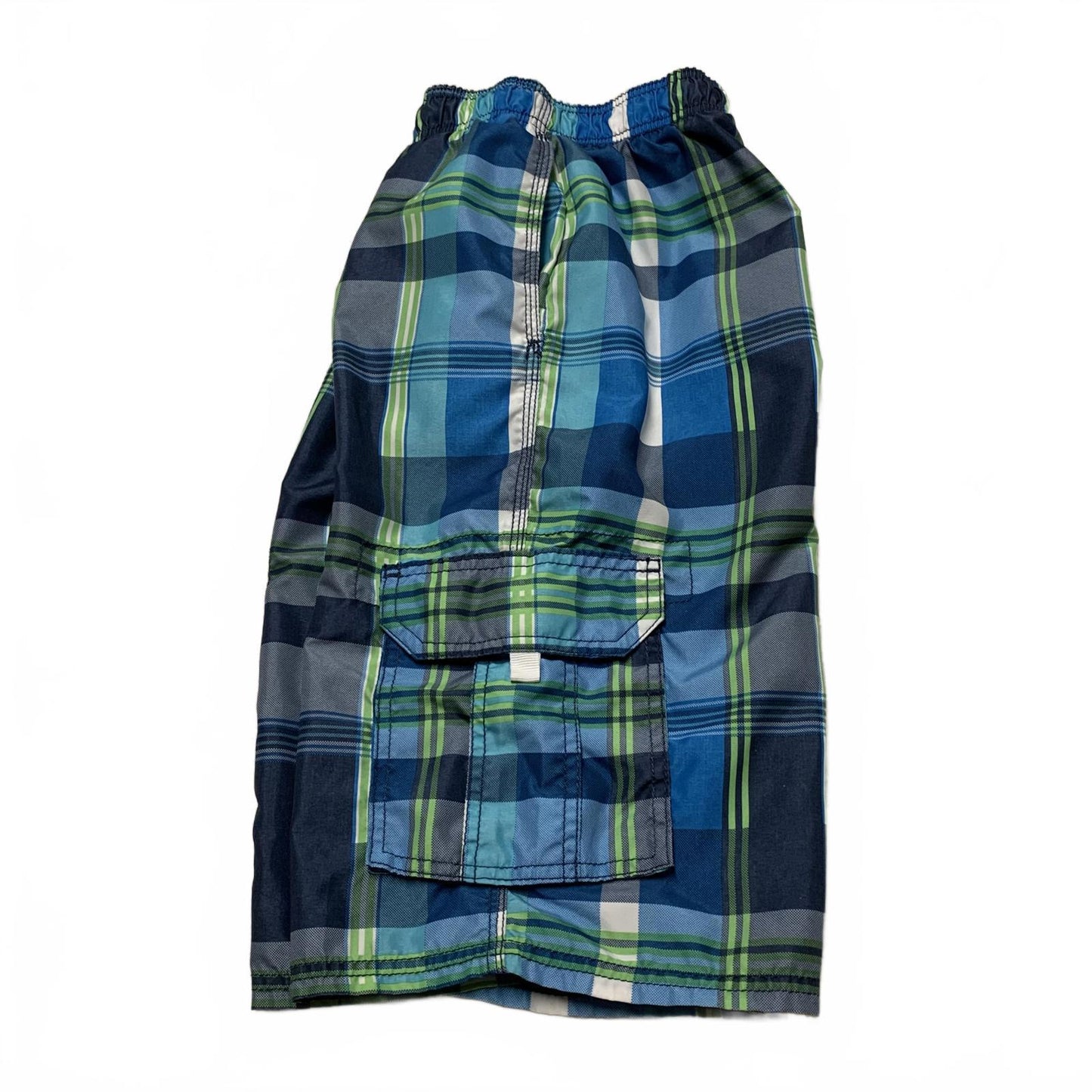 Kanu Surf Boy's Sz L (14-16) Plaid Blue Green Swim Trunks