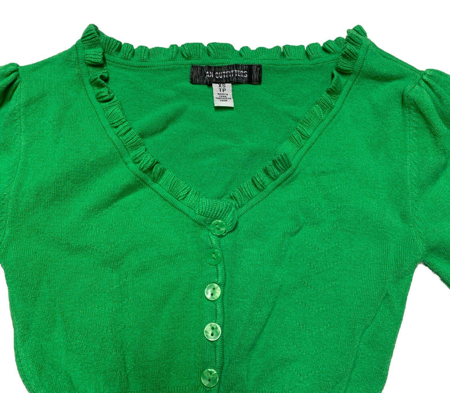 Urban Outfitters Women XS Kelly Green Cropped Button Cardigan Ruffled Collar