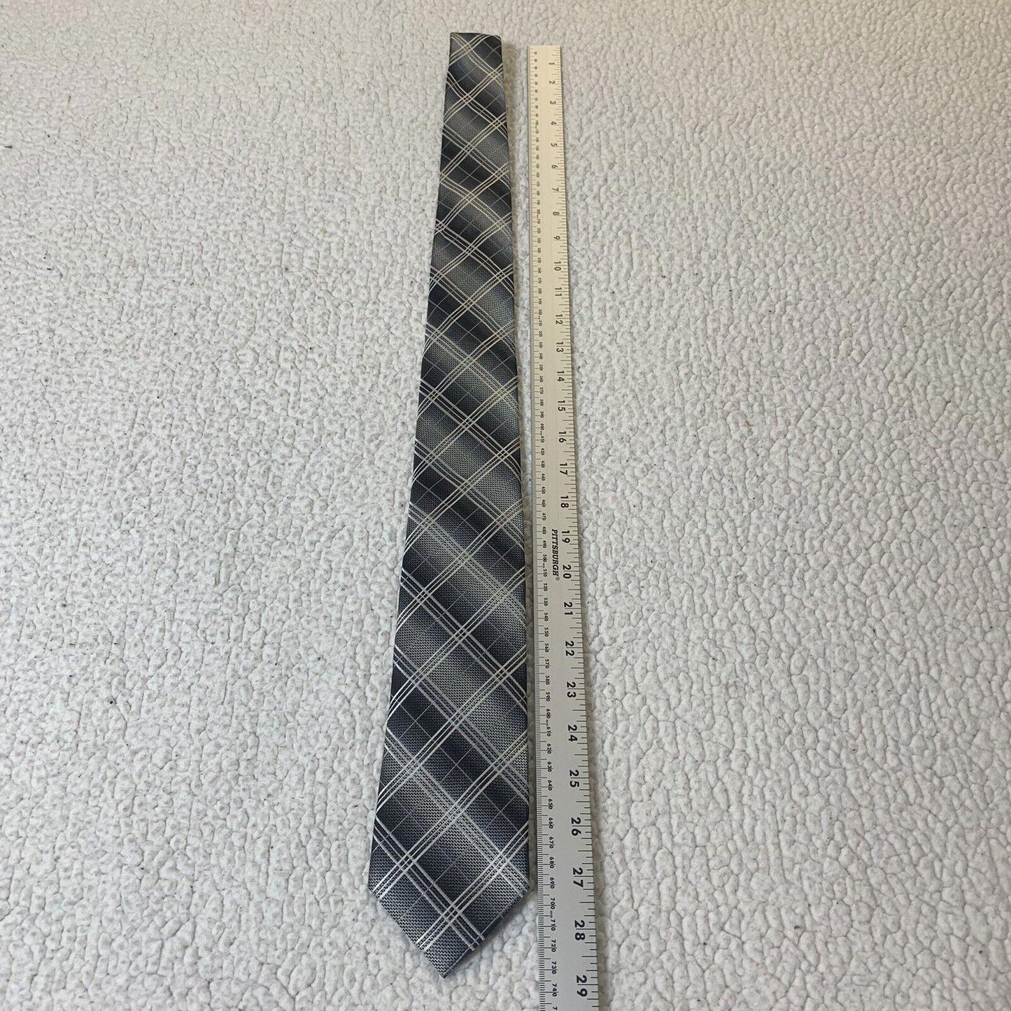 Valerio Garati Men's Tie Gray Black White Plaid Neck Tie Classic