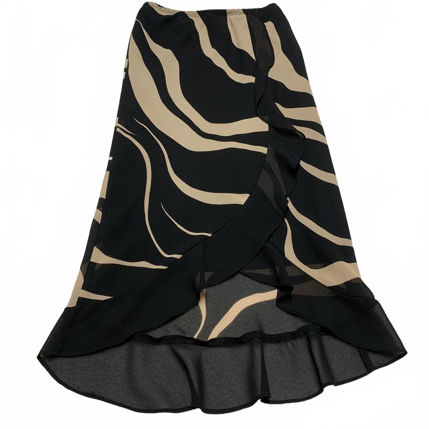 VTG Women's Size Large Black Beige Zebra Print Asynnetrical hem Skirt Unbranded
