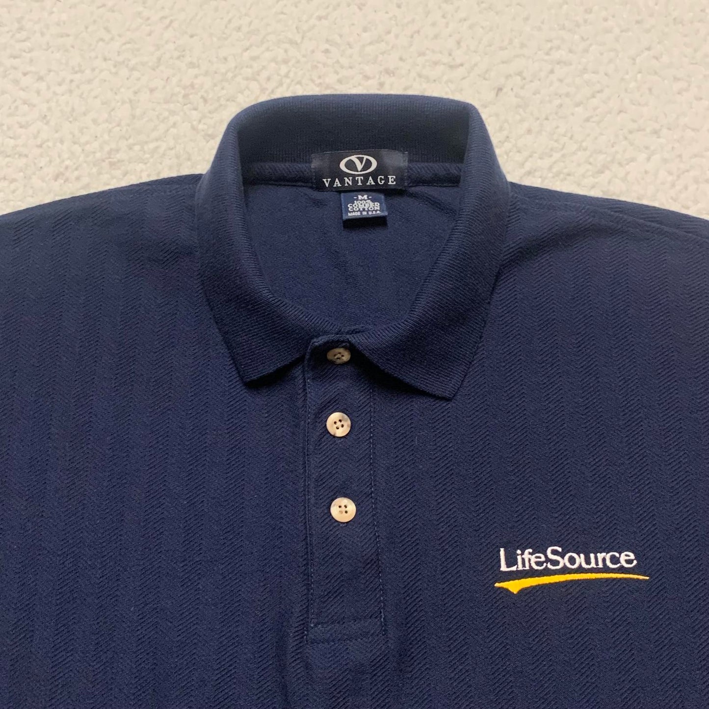 Vantage Men's Size Medium Navy Blue Polo Shirt 100% Combed Cotton