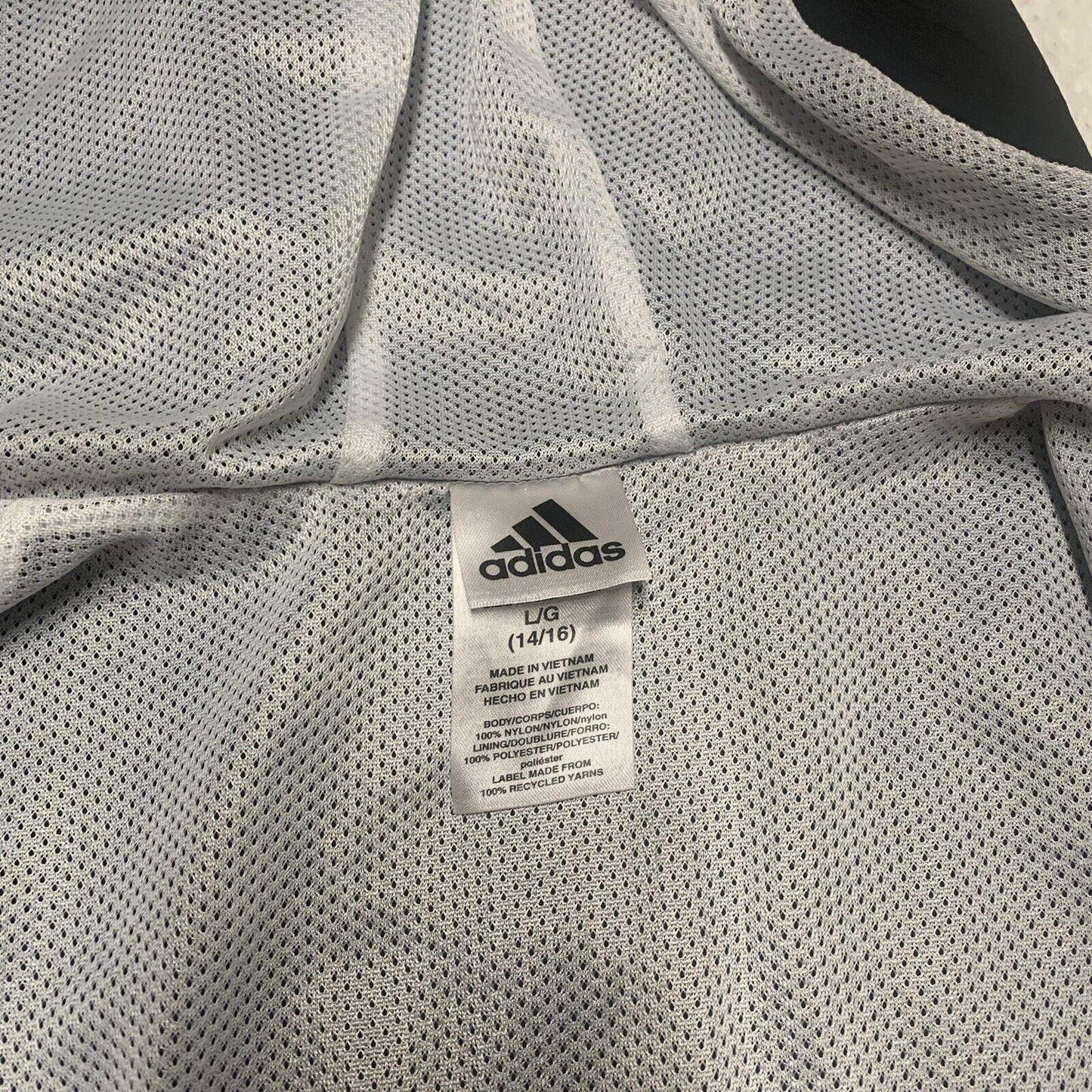 ADIDAS Boys Size 14/16 Large Black Full Zip Hooded Windbreaker Jacket