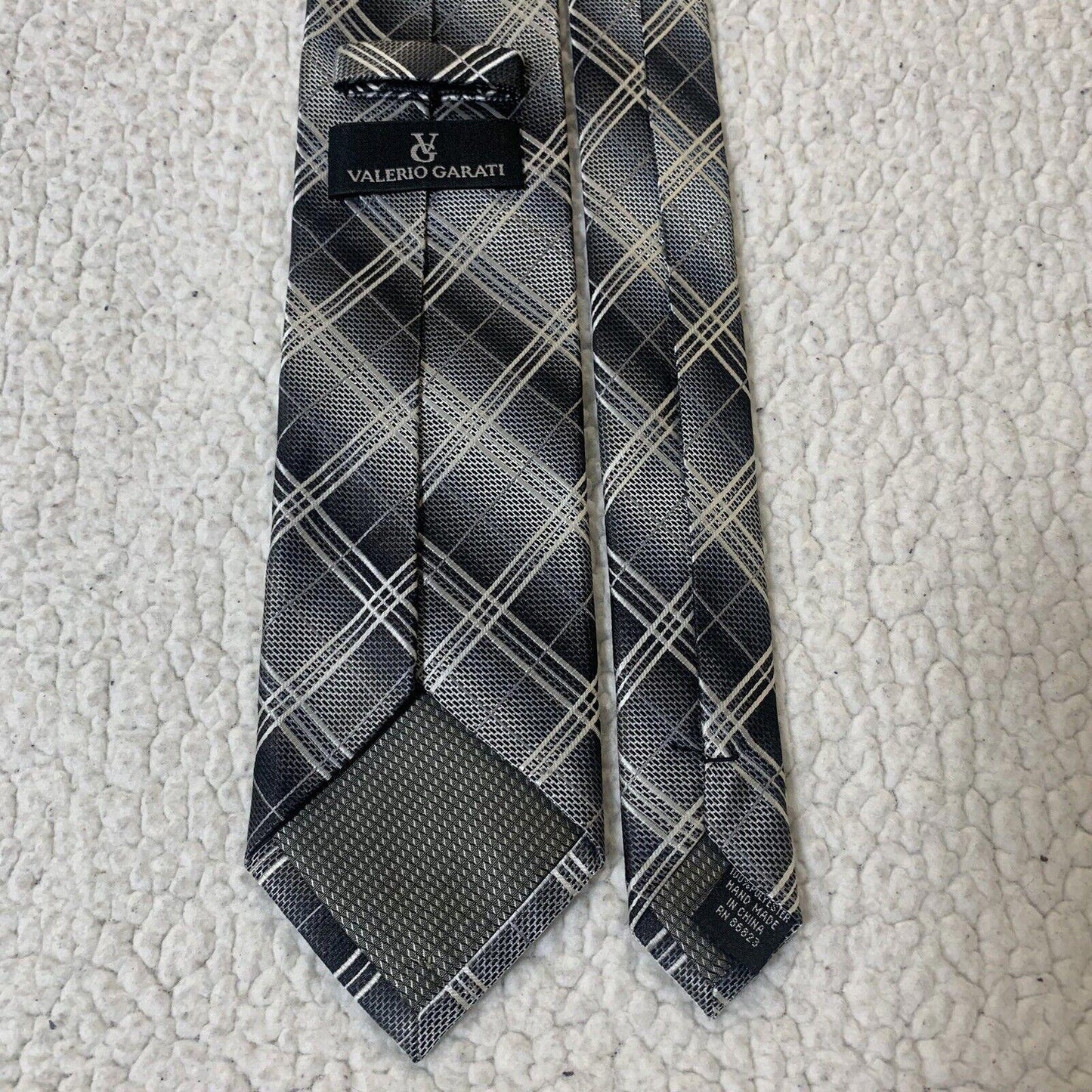 Valerio Garati Men's Tie Gray Black White Plaid Neck Tie Classic