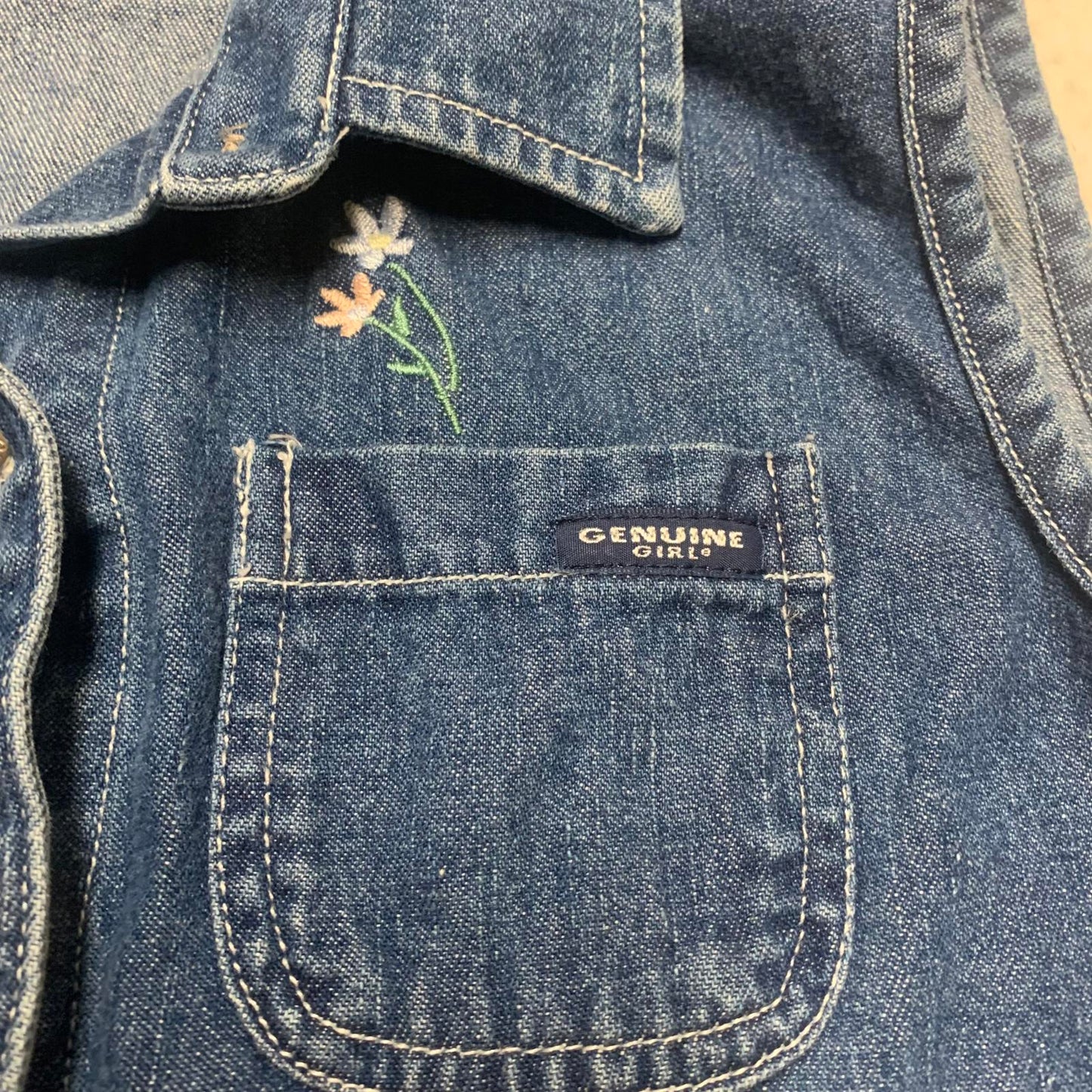 Genuine Girl Sze XLarge(18) Blue Denim Vest Floral Embroidery