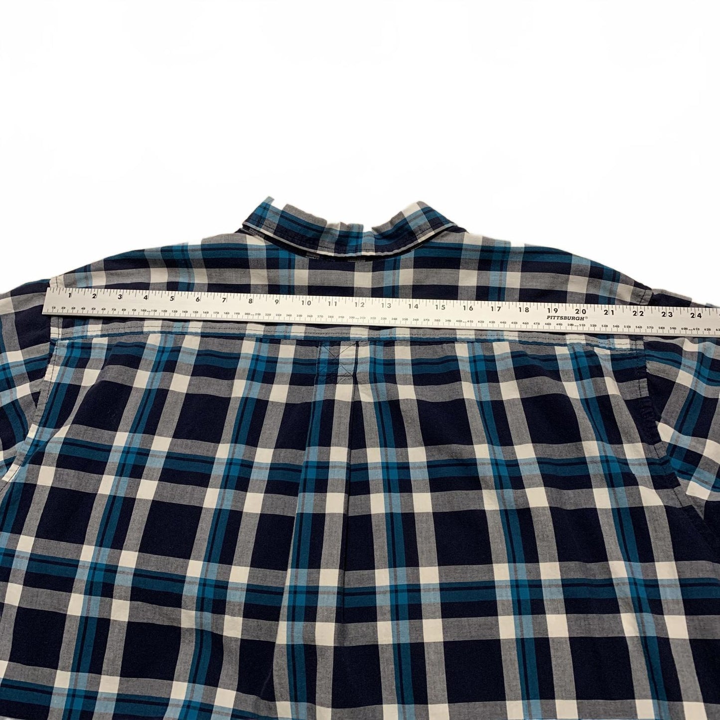 Basic Editions Men's 3XL Blue Plaid Short Sleeve Button Shirt