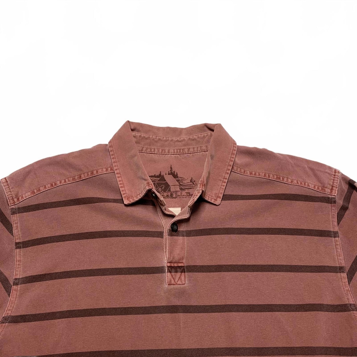 L.L. Bean Men's Size Large Rust Striped Long Sleeve Polo Shirt