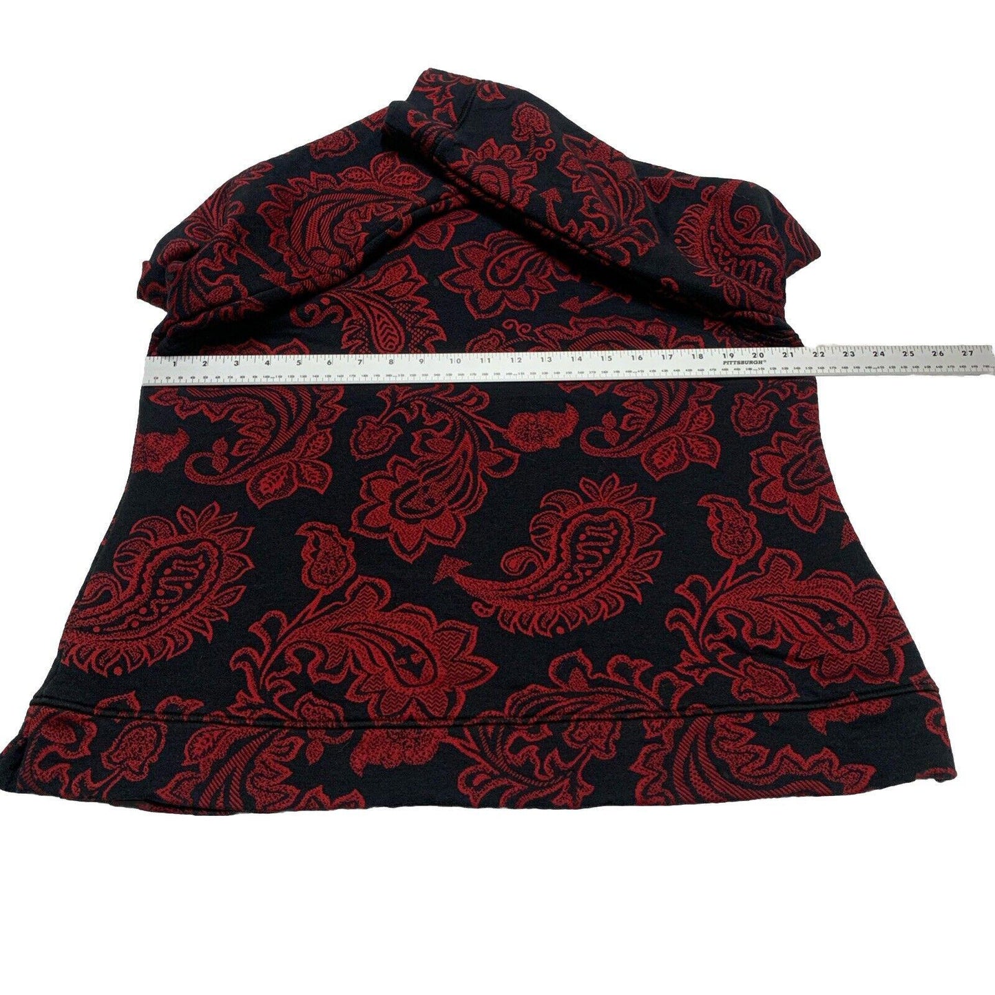 Croft & Barrow Womens Petite XL Red Black Paisley Floral Zip Sweater Long Sleeve