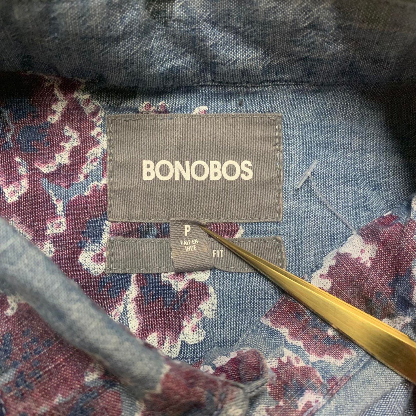 Bonobos Womens Size Small Denim Floral Print Button-Up Shirt