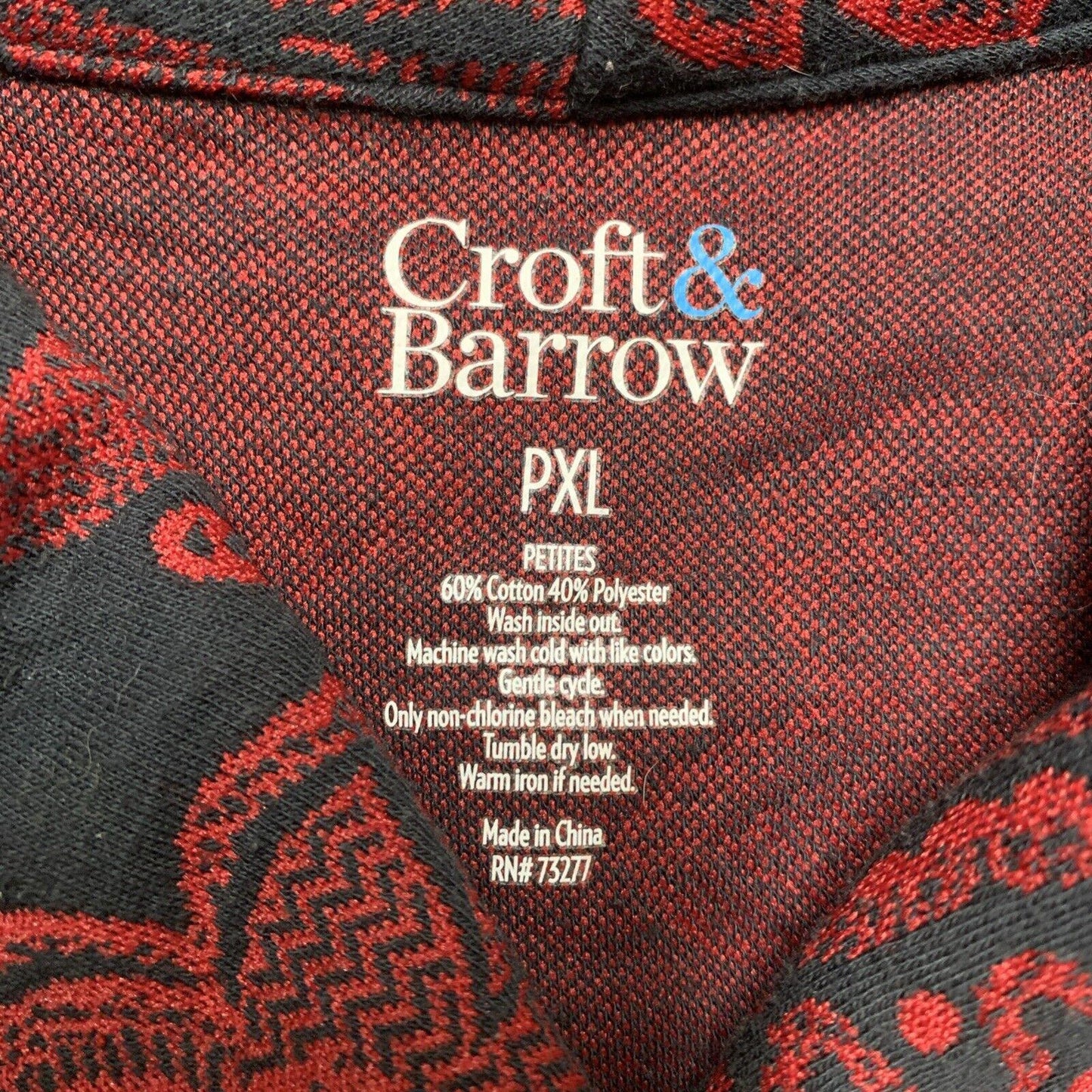 Croft & Barrow Womens Petite XL Red Black Paisley Floral Zip Sweater Long Sleeve