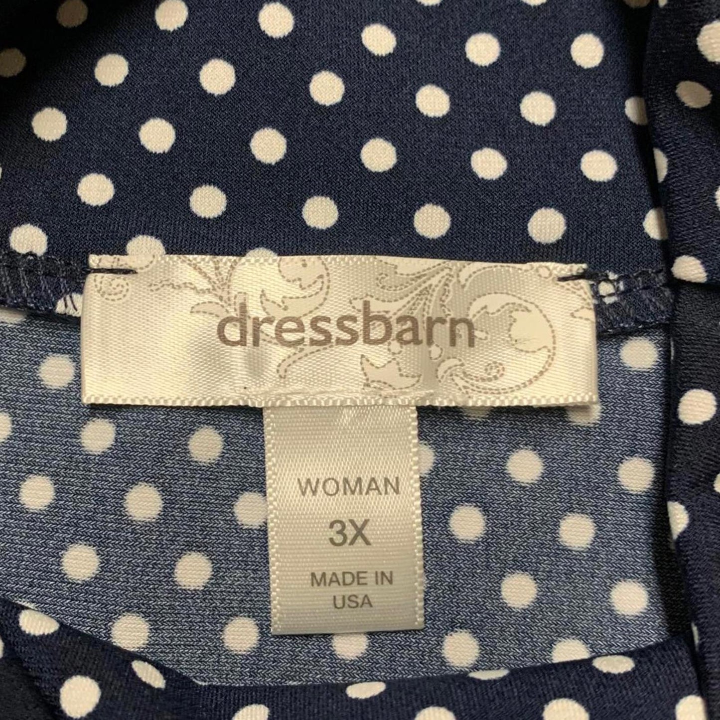 Dressbarn Women's Size 3X Navy White Polka Dot Blouse USA