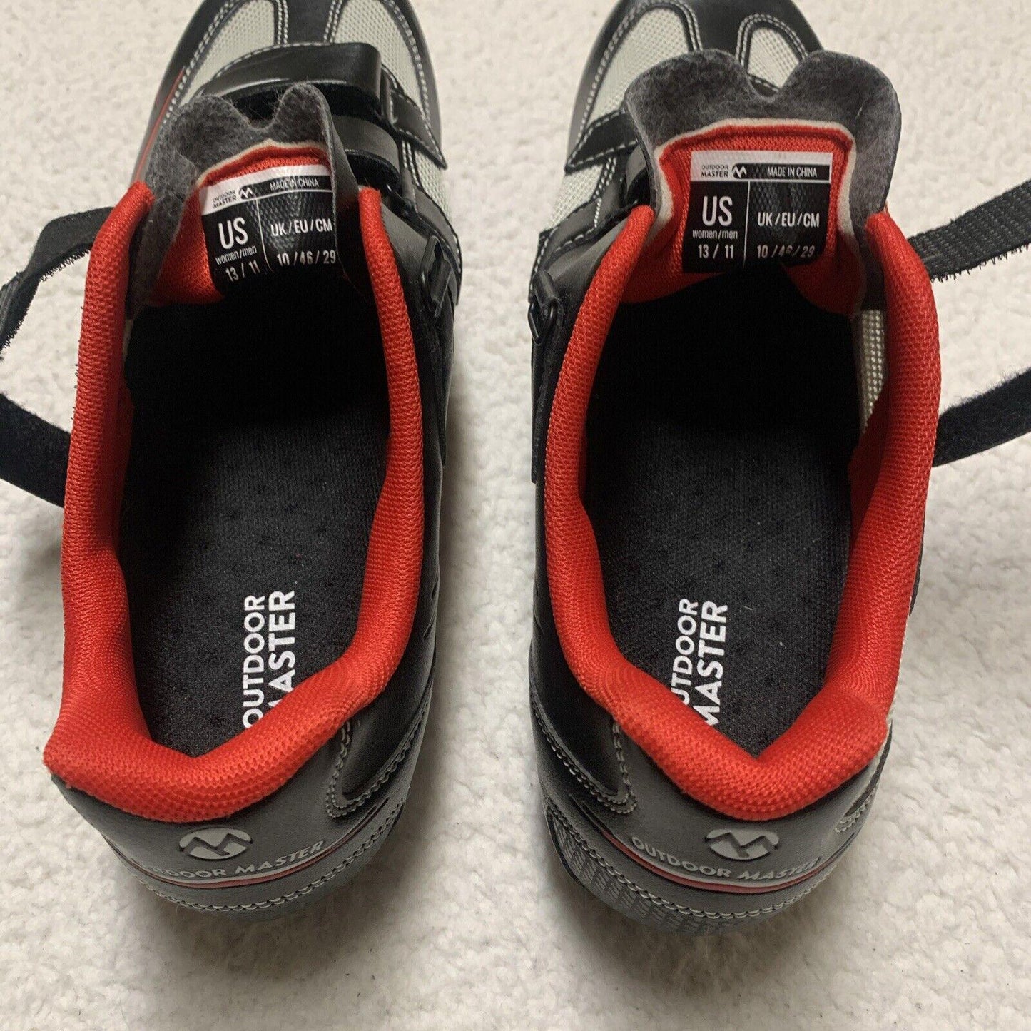 Outdoor Master Unisex Women’s Size 13 Men’s 11 Black Red Gray Cycling Shoes