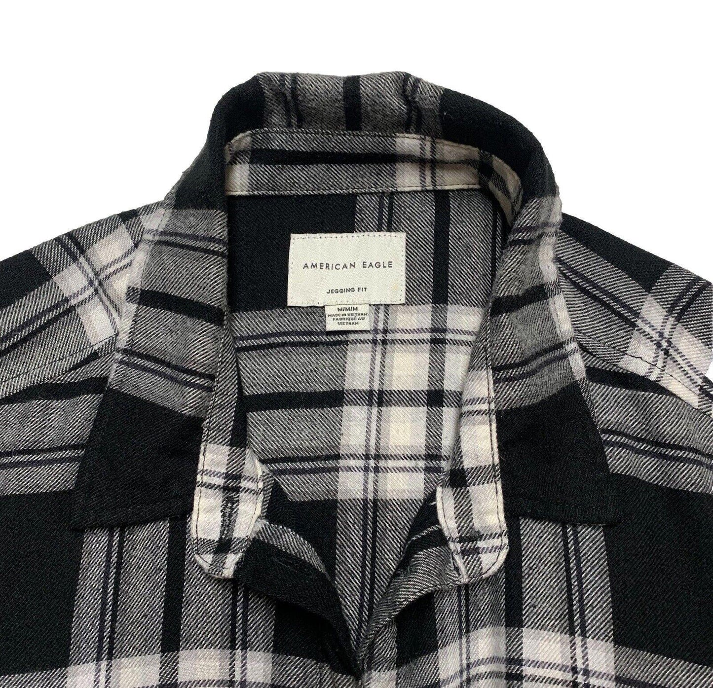 American Eagle Plaid Flannel Tunic Size Small Black White Pin Tuck Jegging Fit M