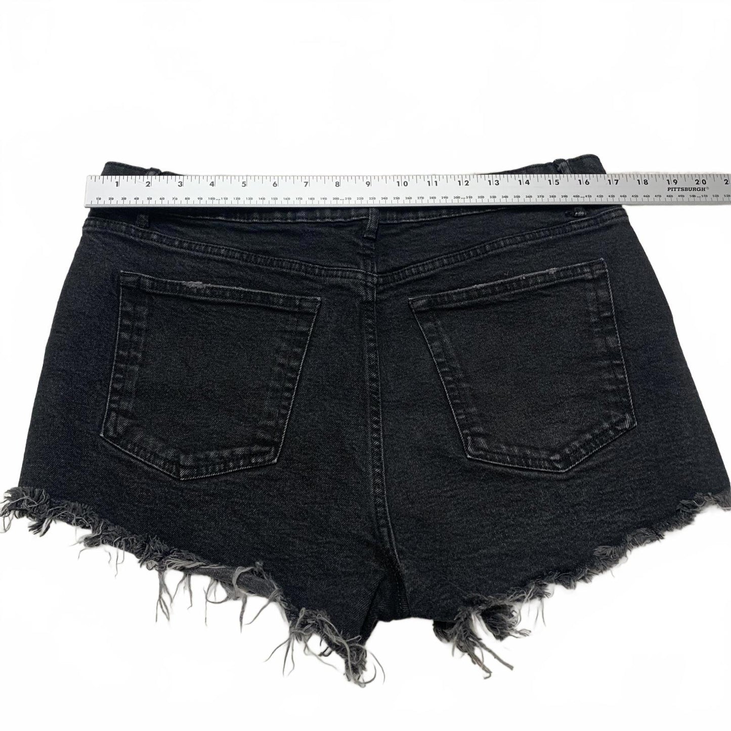Zara Womens Sz 12 High-Rise Black Distressed Cutoff Denim Shorts Festival Grunge