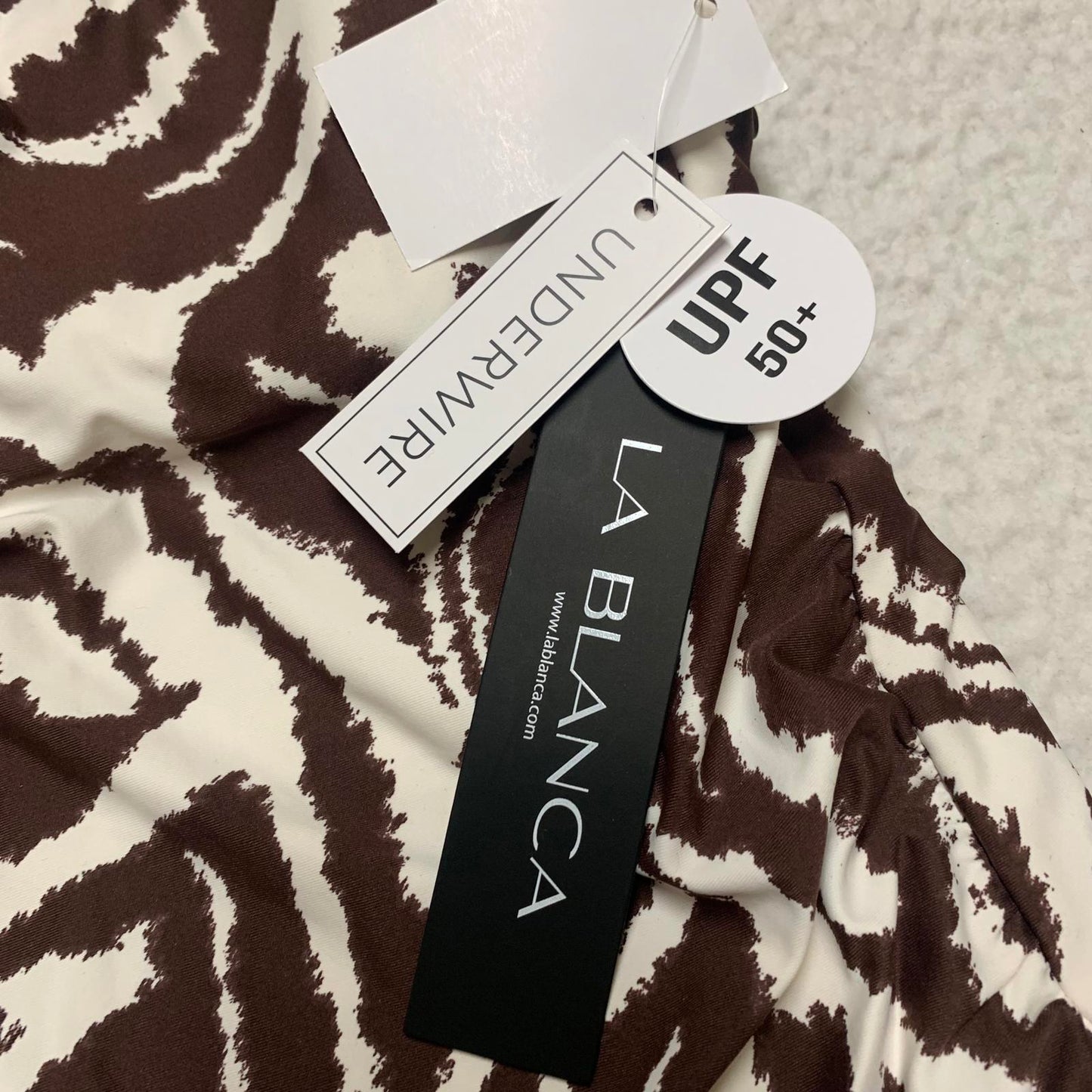 La Blanca Women's Sz 6 Zebra Brown Tan Print Tankini Top Built in Bra Support