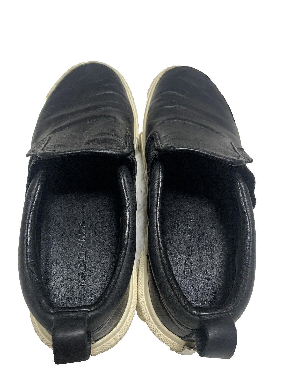 KENDALL + KYLIE Women's 7.5 Black/White Faux Leather Slip On Platform Sneakers