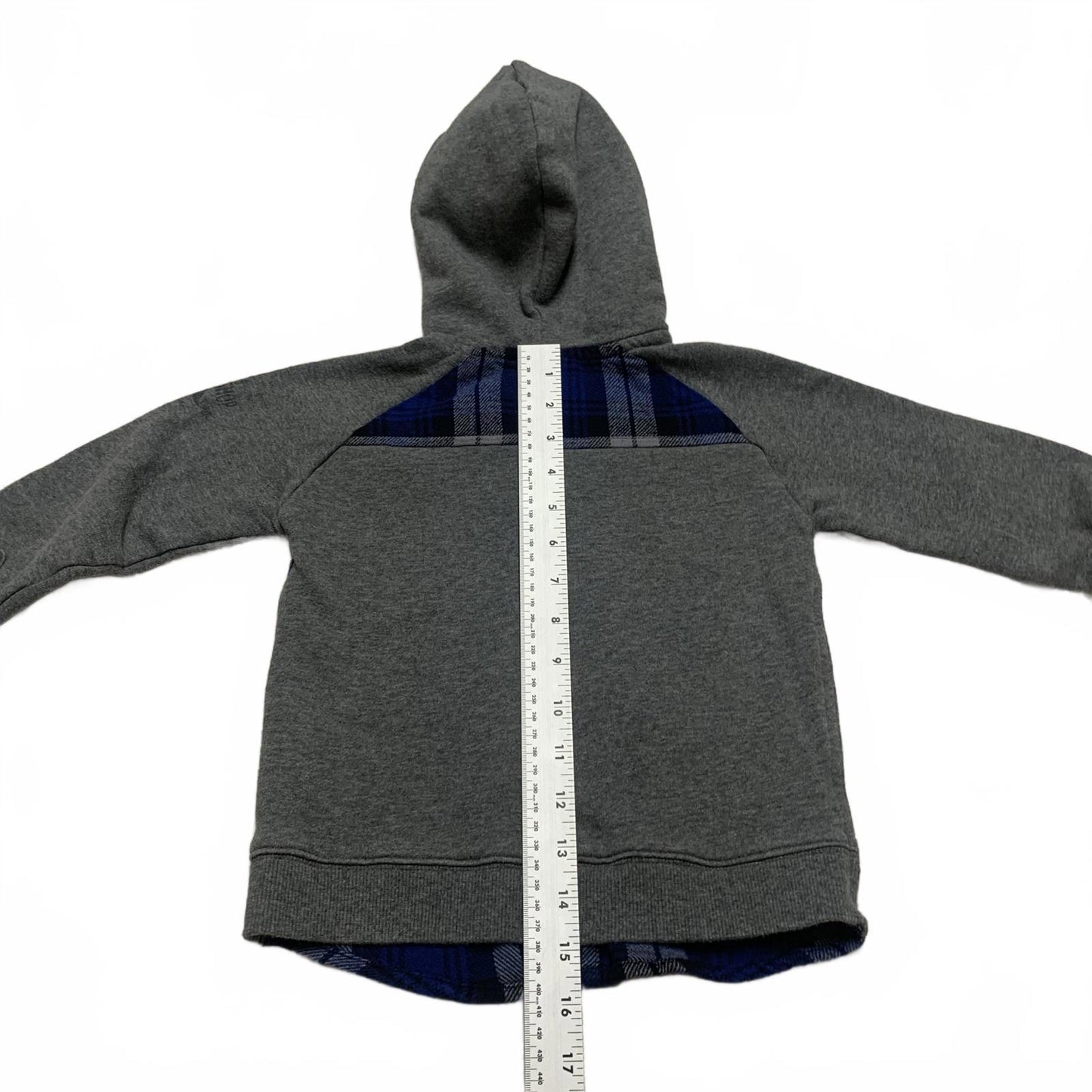 Brums Boys Size 5 Gray Blue Flannel Hooded Shirt Jacket Cotton