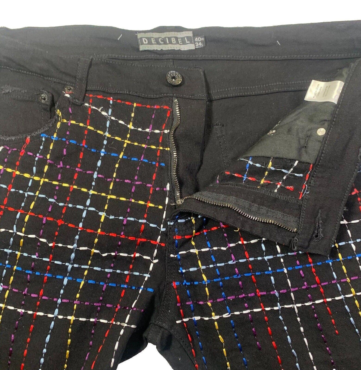 Decibel Black Jeans Men's 40x34 Embroidered Front Frayed