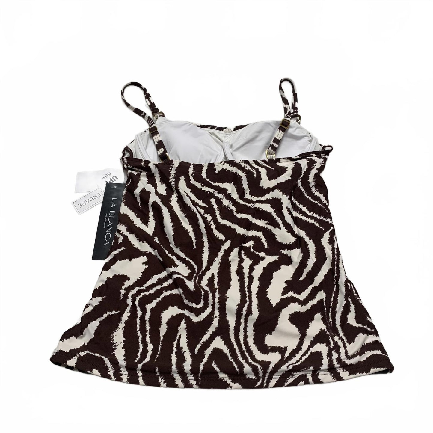 La Blanca Women's Sz 6 Zebra Brown Tan Print Tankini Top Built in Bra Support