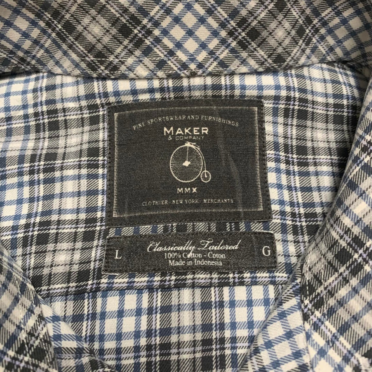 Maker Company Mens Size Large Black Gray Classic Plaid Shirt