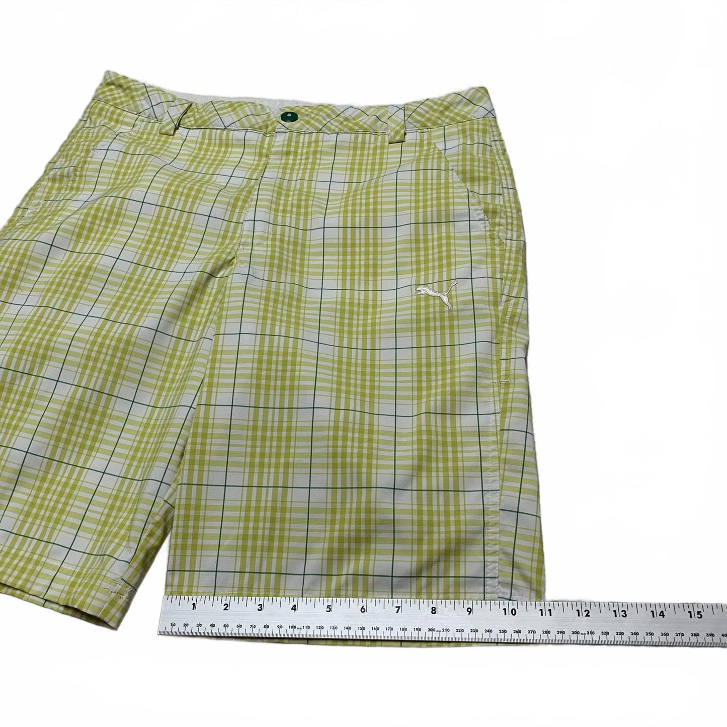 Cobra Puma Golf Mens Sz W 32 Green Plaid Summer Shorts W33.5