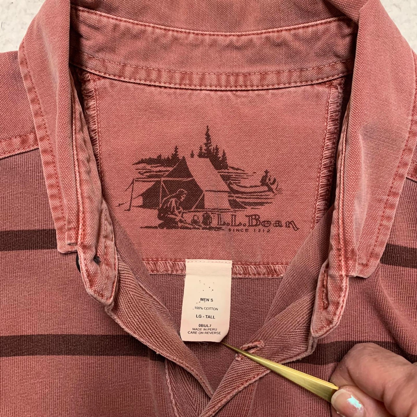 L.L. Bean Men's Size Large Rust Striped Long Sleeve Polo Shirt